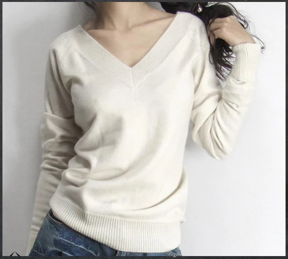 2018 Spring New Arrival Female Slim Cashmere Sweater Double V-neck Before and After The Sheep Wool Knitted Basic Shirt Sweater