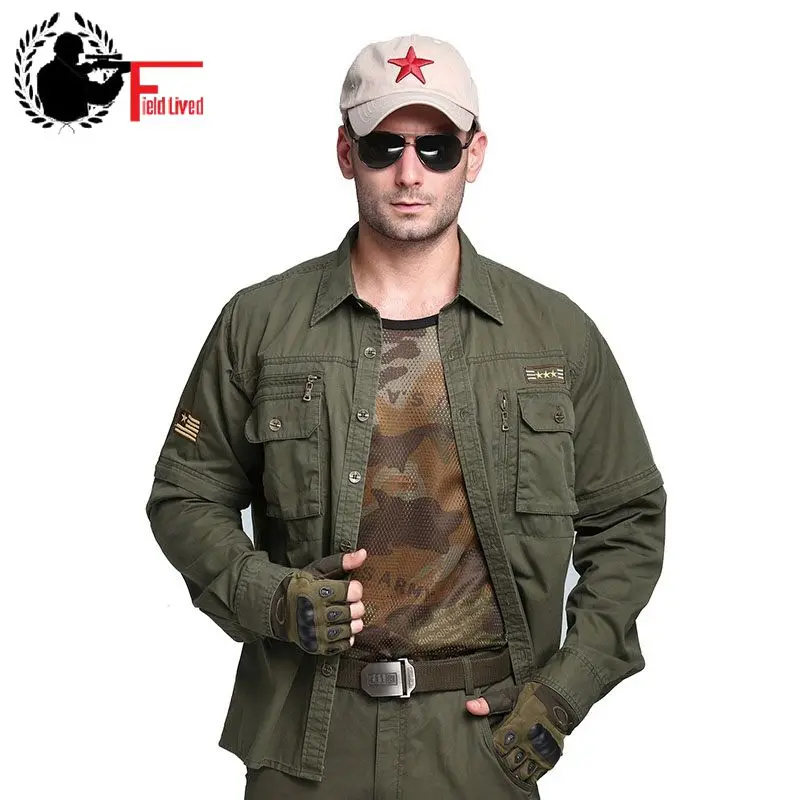2020 Mens Army Shirt Military Button Collar Multi Pocket 100 Cotton Casual Shirt Male Cargo Long Sleeve Detachable Plus Size Big 2020 Mens Army Shirt Military Button Collar Multi Pocket 100 Cotton Casual Shirt Male Cargo Long Sleeve Detachable Plus Size Big