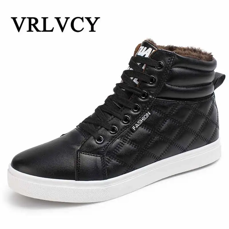 Goedkoop 2018 Nieuwe Hot Mannen Schoenen Fashion Warm Bont Winter Mannen Leren Laarzen Waterdicht Snowboots Schoenen Hoge Top Canvas Casual schoenen Mannen