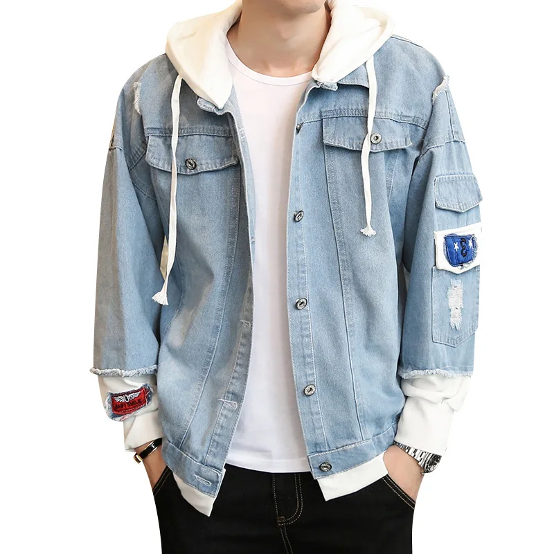 New Hooded Denim Jacket Men