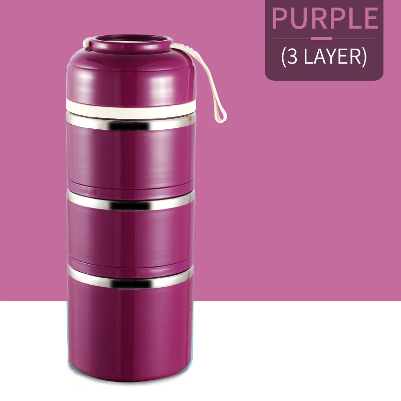 Прекрасный японский термальный Ланч-бокс герметичный из нержавеющей стали Bento box детский портативный контейнер для еды для пикника и школы для кухни - Цвет: Purple 3 Layers