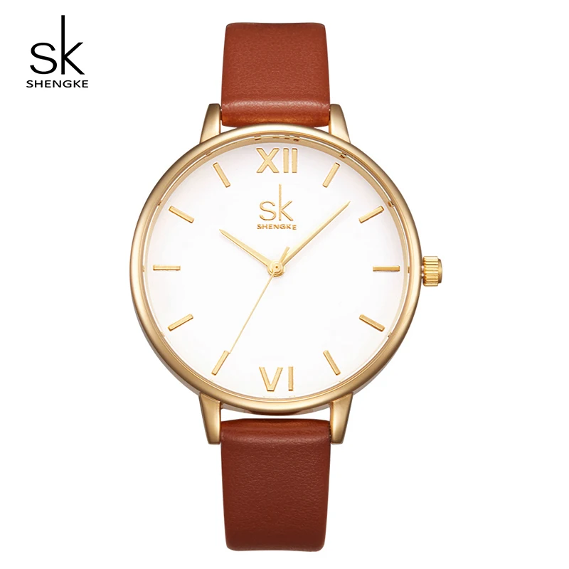 Shengke модные часы женские повседневные кожаные Наручные часы Reloj Mujer SK Роскошные Кварцевые женские часы Montre Femme - Цвет: Brown