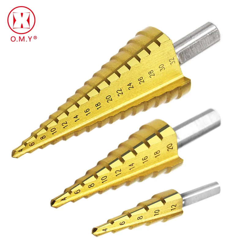 

3Pcs HSS steel Large Step Drill Cone Drill Titanium Bit Set Step Drill Bit Set Tool Hole 4-32mm 4-20mm 4-12mm