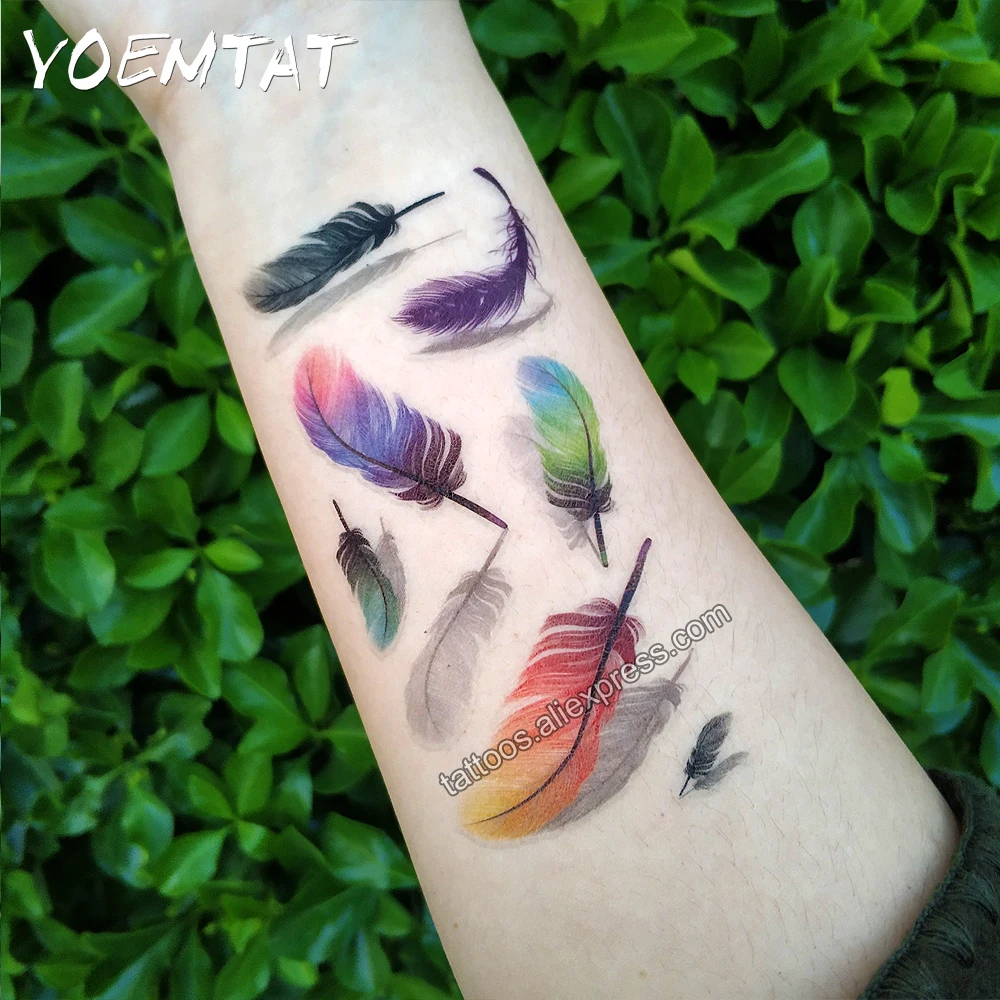 

Waterproof Temporary Tattoo Sticker on body art 3D color feather tattoo Water Transfer fake tattoo flash tattoo for girl women