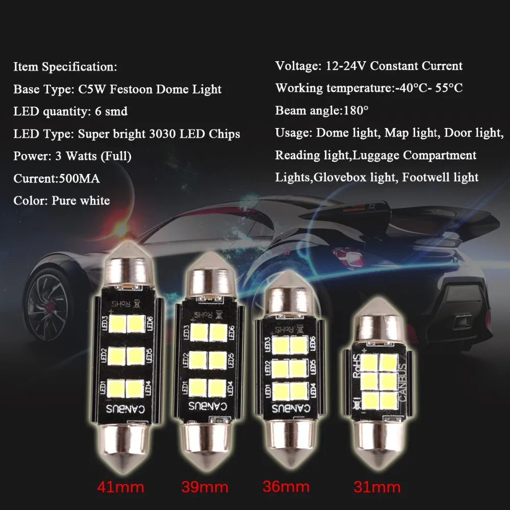 Autoec 100X12 В гирлянда 6 LED 3030 потолочный плафон лампы Canbus Нет Ошибка 31 мм 36 мм 39 мм 41 мм Оптовая продажа # LK136