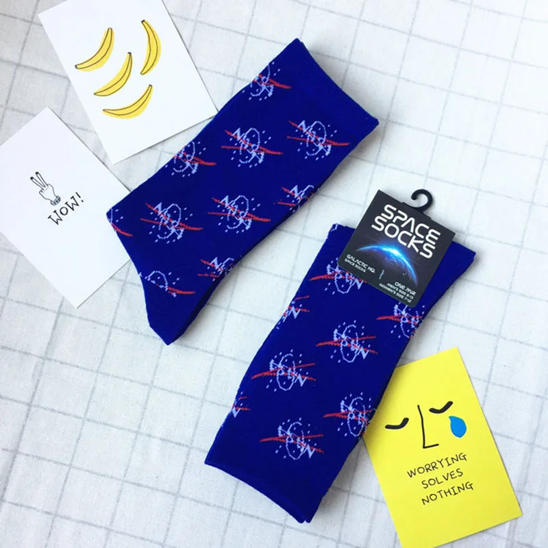 Бамбук высокое качество Для мужчин s Happy Socks пространства с печатным рисунком Повседневное экипажа носки с мультяшным рисунком Для мужчин