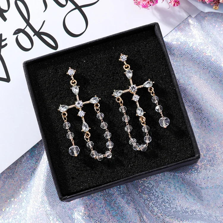 

MENGJIQIAO 2019 Korean New Fashion Transparent Crystal Beads Tassel Earrings For Women Statement Rhinestone Long Pendientes Gift