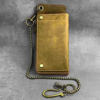 

High-capacity Utility mens Leather Wallet Big Purse With Pants Chain
