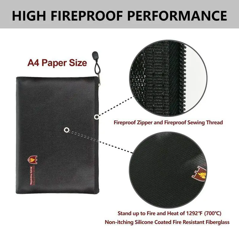 Огнестойкая Сумка для документов, водонепроницаемая и огнестойкая сумка с огнестойкой молнией для iPad, денег, ювелирных изделий, паспорта