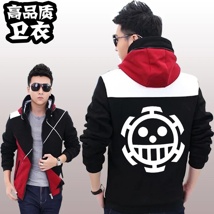 One Piece Hoodies font b Anime b font Trafalgar Law Hooded Coat Thick Zipper font b