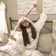 Женские Фланелевые утепленные пижамные комплекты, зимние теплые удобные пижамы с рукавом «летучая мышь», женская пижама с капюшоном и милым мультяшным кроликом