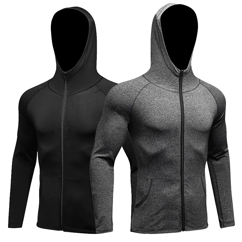 Autumn Men's Compression Hooded Jackets Men Long Sleeve Sports Coat Gym