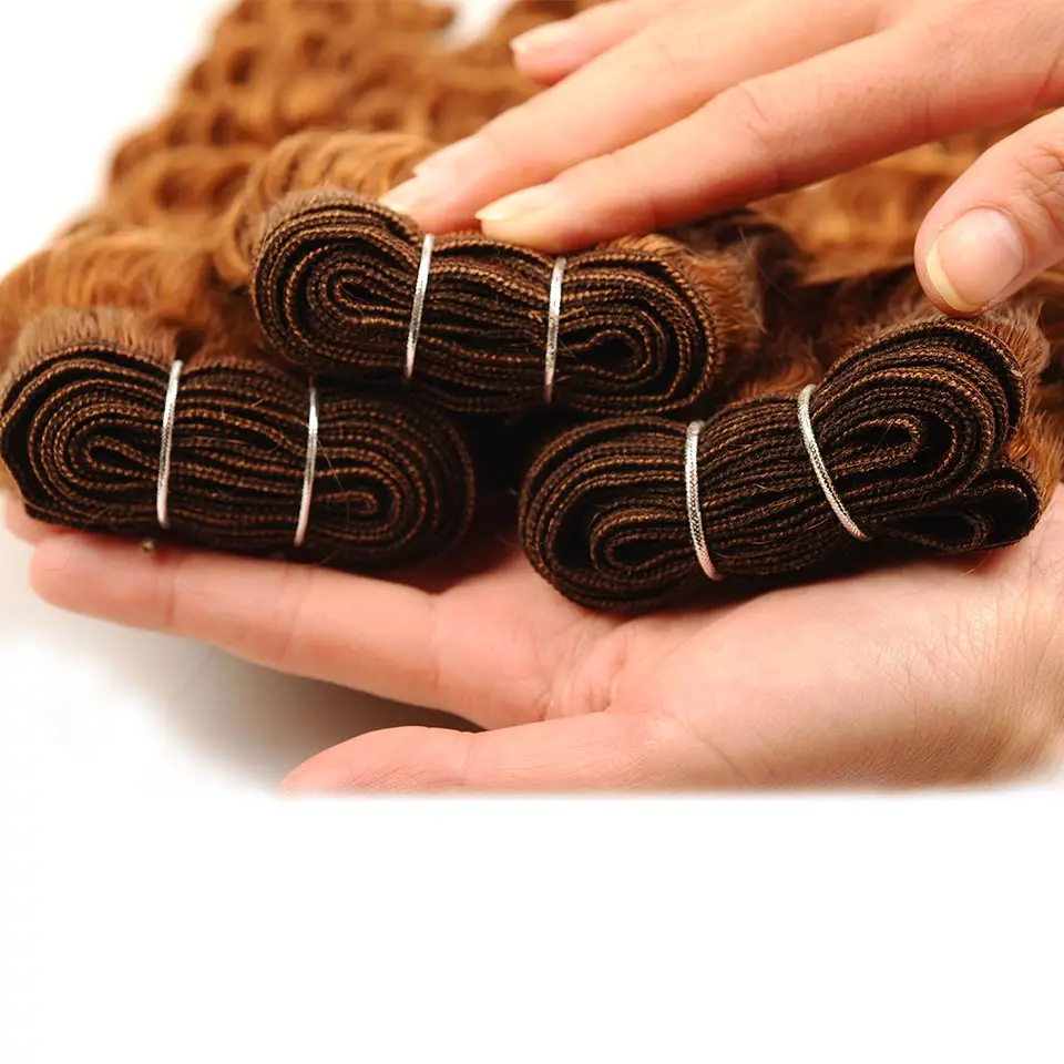 Pinshair Pre-Colored Deep Wave Malaysian Human Hair Weave 4 Bundles Brown 30 Deep Wave Non-Remy Hair Weaving Extension 400gPack (27)