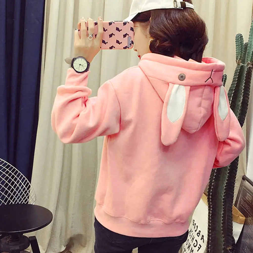 

Hot Women Autumn Hoodies Rabbit Ears Pockets Long Sleeves Pullover Hooded Loose Tops HD88