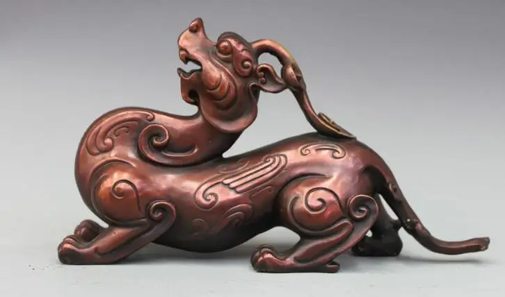 

S2362 Chinese Folk Feng Shui Pure Bronze Evil Foo Dog Lion Kylin Brave troops statue discount 30% (C0324)