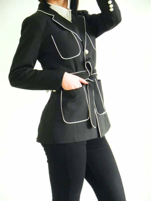 Autumn Leisure Golden Button Black White Edge Fasten Strip Women Office Lady Female High End Suit Jacket
