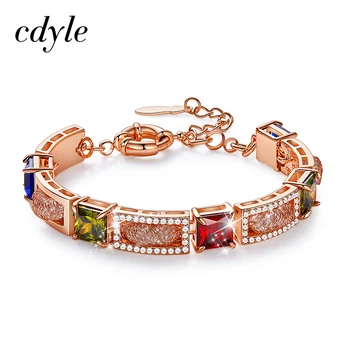 

Cdyle Women Rose Gold Bracelet Colorful CZ Link Chain Bracelet Bangle for Female Jewelry Romantic Birthday Gifts Armband Damen