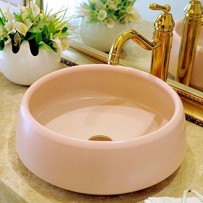 Buy Art Oriental Hand Made Ceramic Pink Wash Basins For Home Hotel Bathroom
