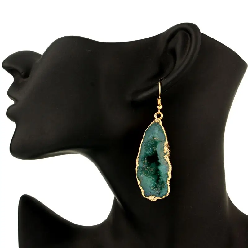 

Irregular Natural Druzy Slice Fish Hook Drop Dangle Earrings Women