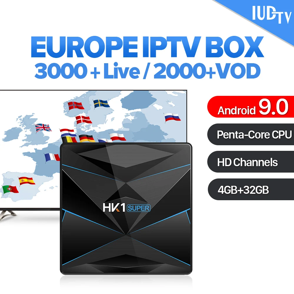 

IPTV Europe Android 9.0 smart box IUDTV IPTV Subscription HK1SUPER 4G 32G Dual-Band WIFI IPTV France Norway Holland Italy