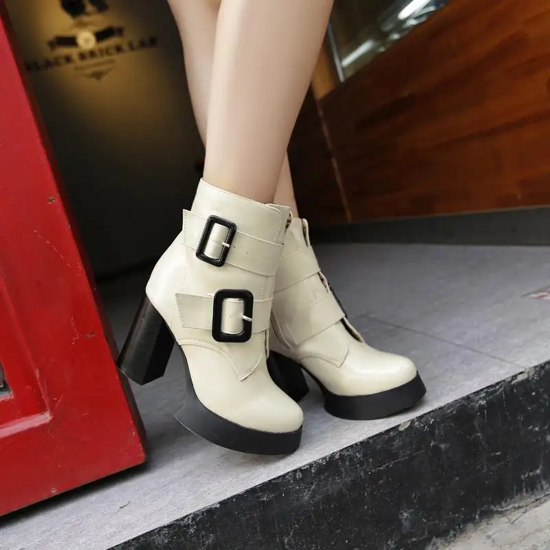 

2015 Winter Autumn New Knight Side Zipper Fashion Ankle boots Women Double Buckle Boots Fashion Ankle Shoes Size 32-43 R719
