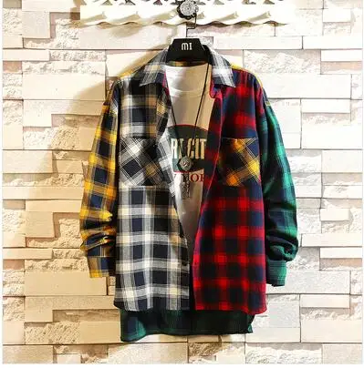 Men Plaid Shirts New Spring Autumn Long Sleeve Shirts Outwear Casual Loose Shirts For Man and women Size 3XL Dropshipping - Цвет: Black