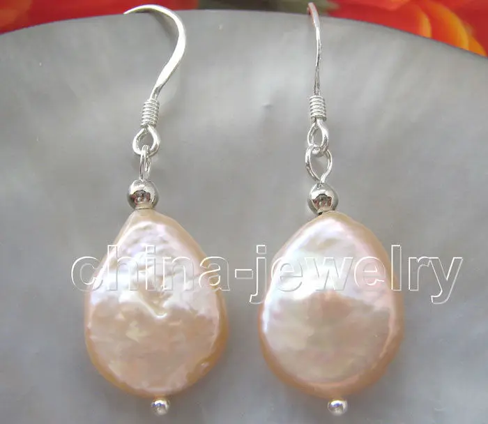 

Free Shipping >> Beautiful 14mm pink freshwater pearl earring-silver