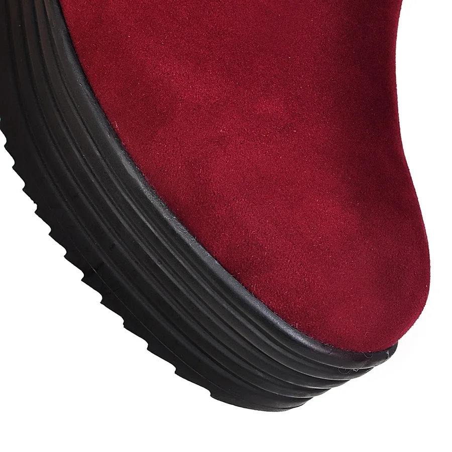 Зимние женские повседневные ботинки из флока на платформе; цвет красный, черный, бежевый; Модные женские ботильоны