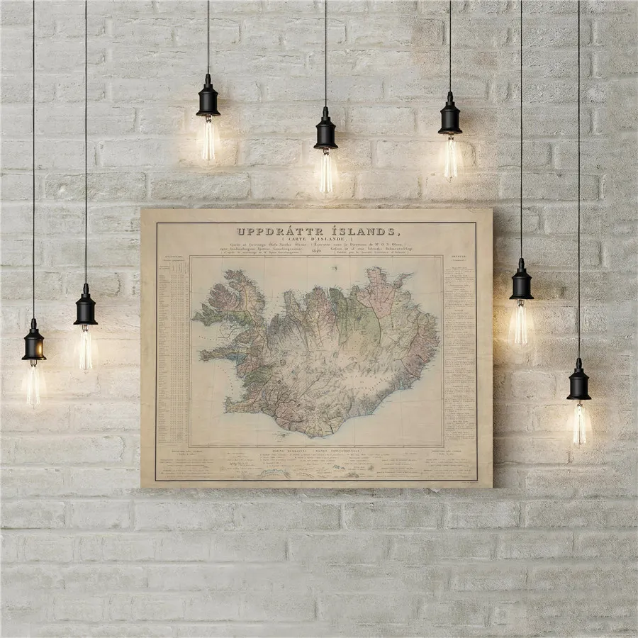 

Antique Iceland Map Exquisite Design Retro Print Painting Cafe Bar Pub Home Decor Canvas Picture Wall Art Sticker