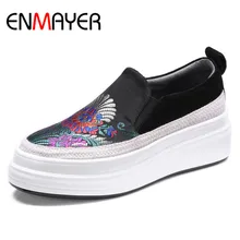 ENMAYER/женские замшевые туфли с вышивкой повседневные кроссовки на плоской подошве обувь на плоской платформе с круглым носком; размеры 34-40