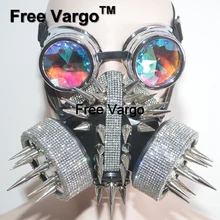 Голографические очки Streampunk Burning Man Rhinestone заклепки маска Хэллоуин Rave сценические костюмы косплей фестиваль одежда наряд
