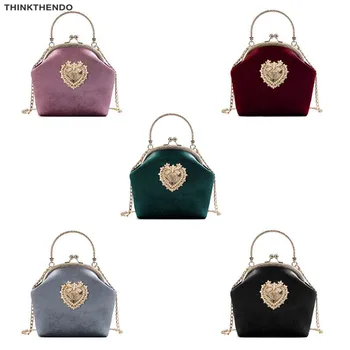 

THINKTHENDO 2020 New Women Velvet Handbag Vintage Heart Design Evening Bag Wedding Party Bride Clutch Shoulder Bags Purse