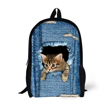 

THIKIN 2019 Modish Outdoor Casual School Bags 3D Printed Cute Cowboy Cat Pattern for Girls Children Students Bookbag School Bags
