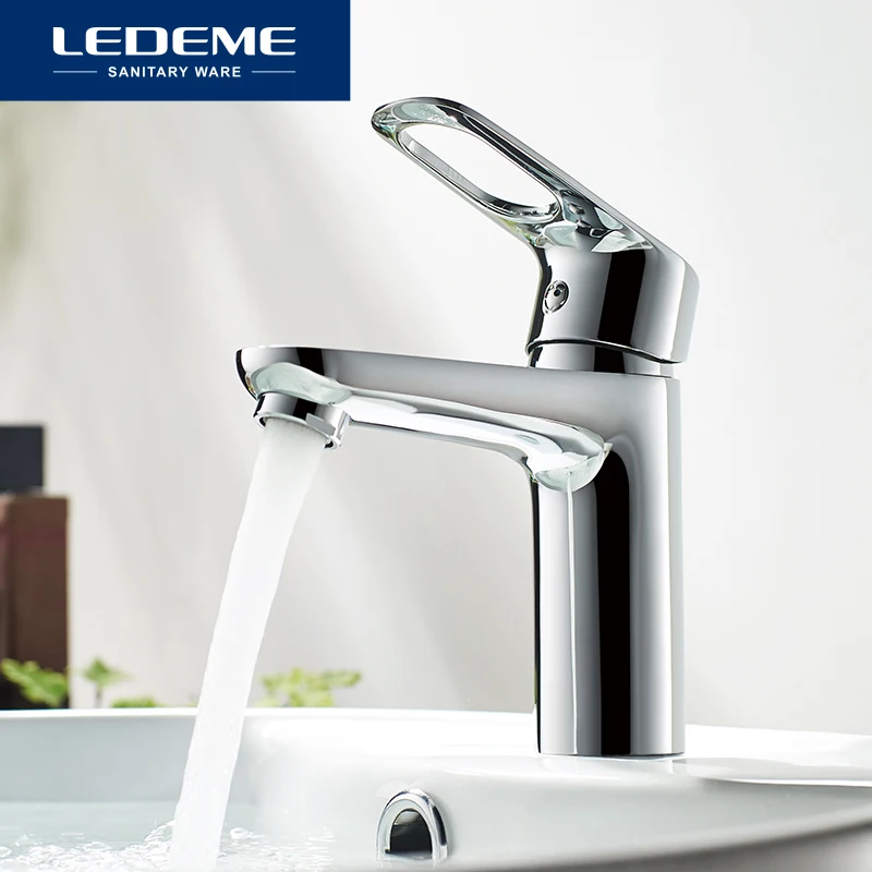 Billige LEDEME Becken Wasserhahn Wasserhahn Bad Wasserhahn Griff Hohl Messing Schiff Waschbecken Wasser Mischer Finish Chrom Moderne Wasserfall Armaturen L1049
