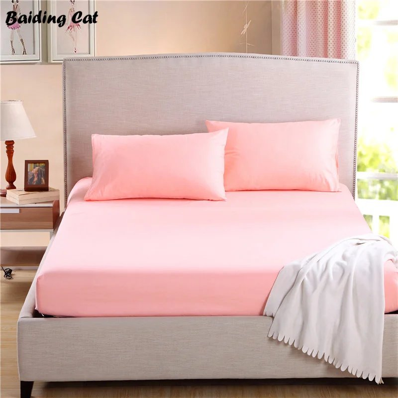 Home Textile Soft Cotton Fitted Sheet Pink Bed Mattress Cover Bed Sheet