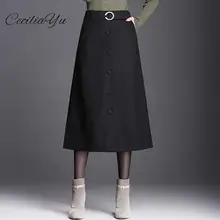 Ceciliayu шерстяные юбки для женщин новая Корейская версия средней длины шерстяная юбка с высокой талией осенняя и зимняя юбка плюс размер