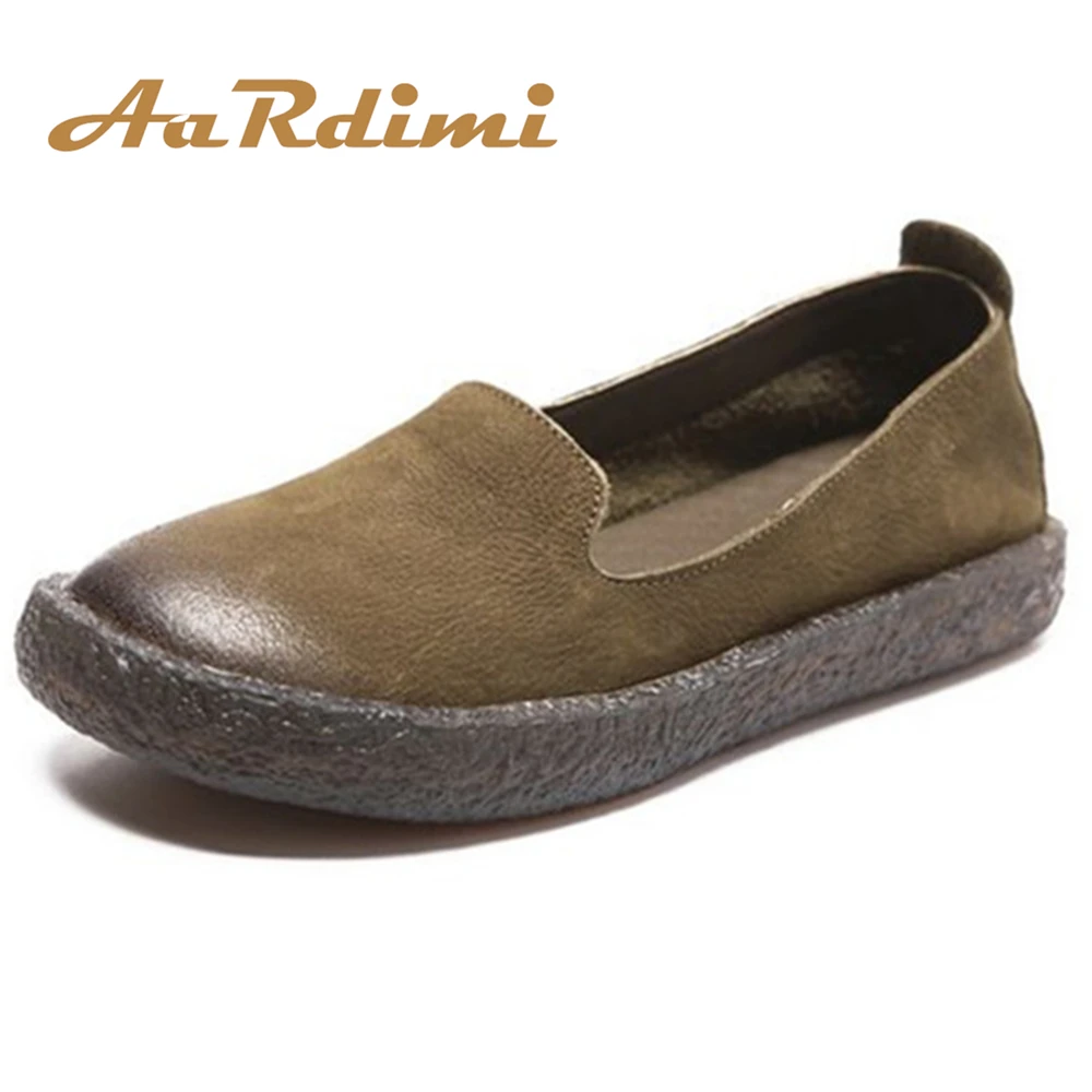 

AARDIMI Vintage Genuine Leather Women Shoes Spring 100% Cow leather Flats Shoes For Woman Work Shoes Flat With Ladies Loafers