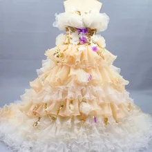 Vestido de noiva бальное платье принцессы из органзы голубого и розового цвета с цветочной аппликацией и открытой спиной