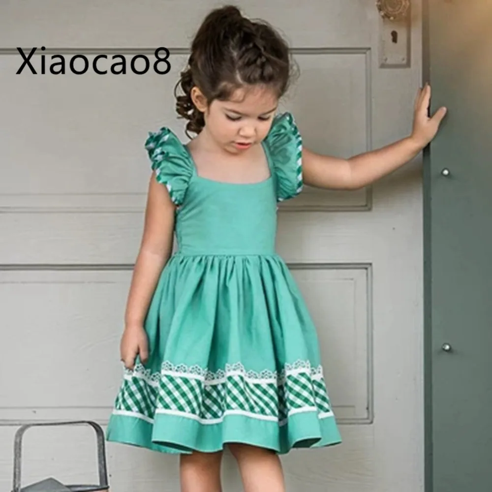 

Summer Cute Baby Girl Sleeveless Ruffles Dress Kids Green Cotton Dresses for Girls 2T-7T Children Toddler Girl Clothes 2019