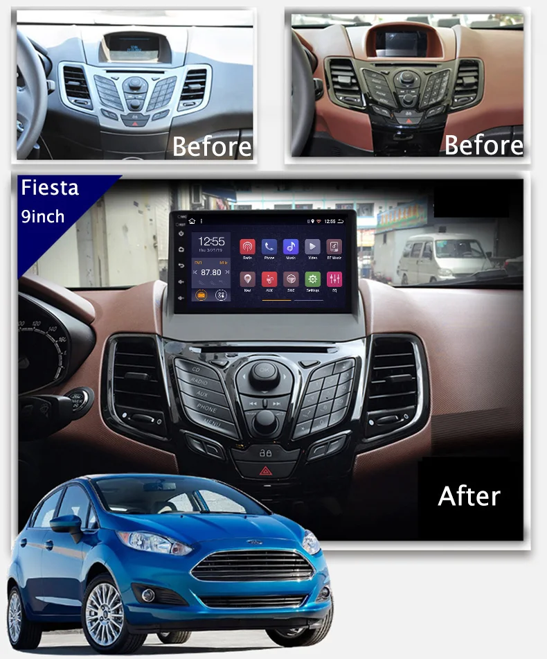  2G RAM 32G ROM 9 inch Android 8.1 car dvd gps navigation For Ford Fiesta 2009-2017 multimedia syste