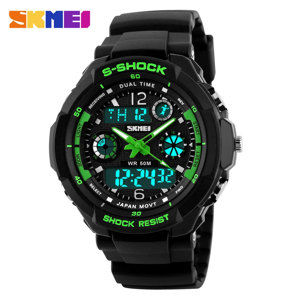 Green SKMEI детские спортивные часы модный светодиодный кварцевые цифровые часы для мальчиков и девочек, детские водонепроницаемые наручные часы, 50 м, 1060 - Цвет: Green