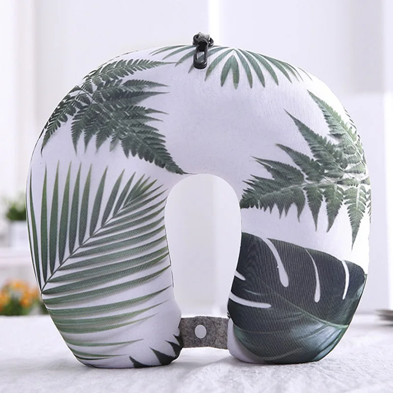 L091-.Neck U Shaped Pillow Hangable Car Travel Leaves Pillow Summer Printing Massager Bedding Sleeping Airplane Body Pillowsjpg (2)