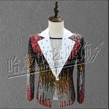 

S-XXXL New 2018 performance clothing male singer suit jacket men sequin costume dj nightclub stage singer costumes plus size