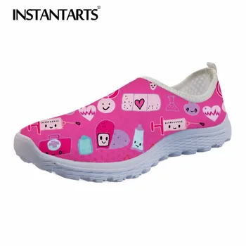 

INSTANTARTS Kawaii Medical Tool Print Women Pink Sneakers Lightweight Summer Slip On Running Shoes Outdoor Athletic Sports Shoes