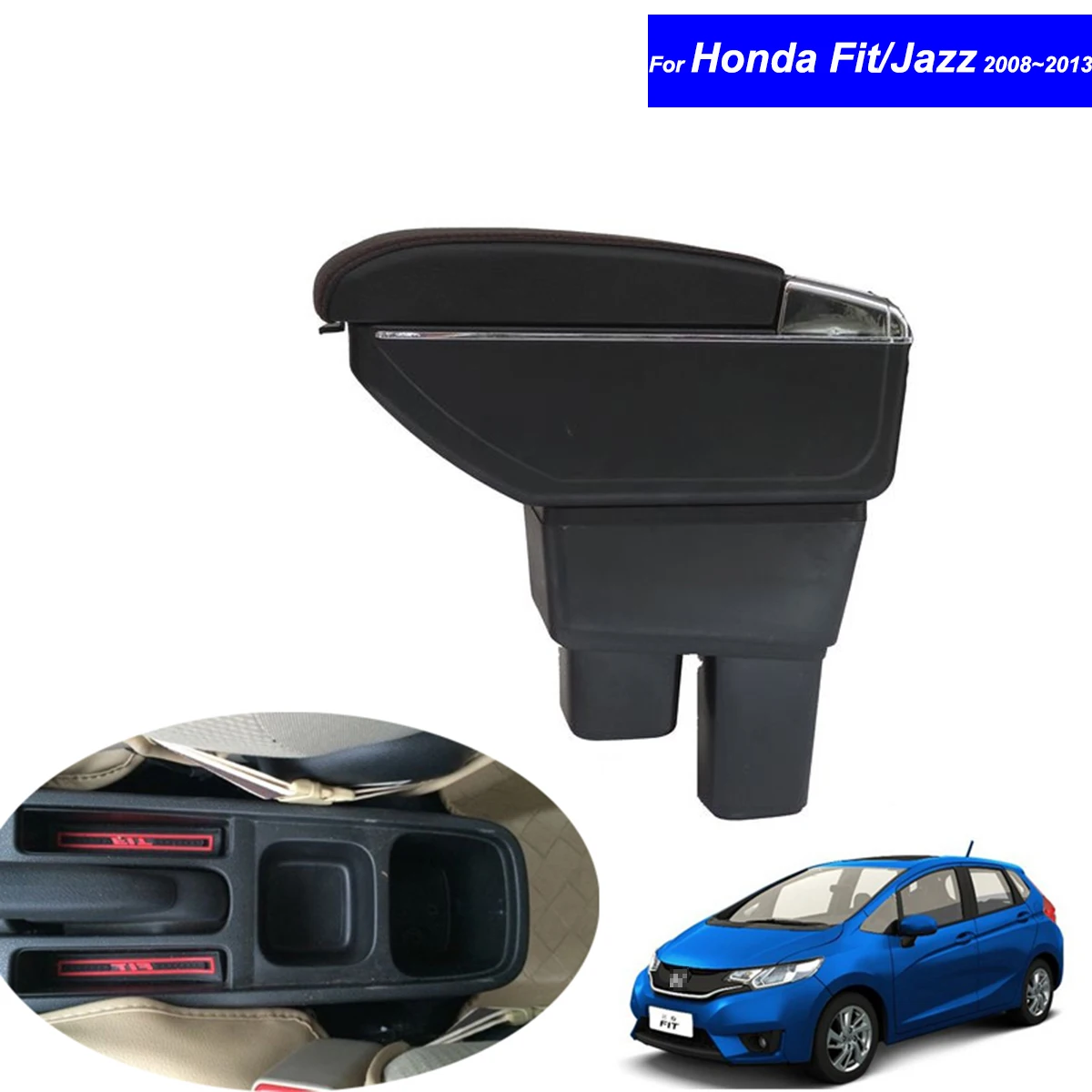 Leather Car Center Console Armrest Storage Box for Honda Fit Jazz