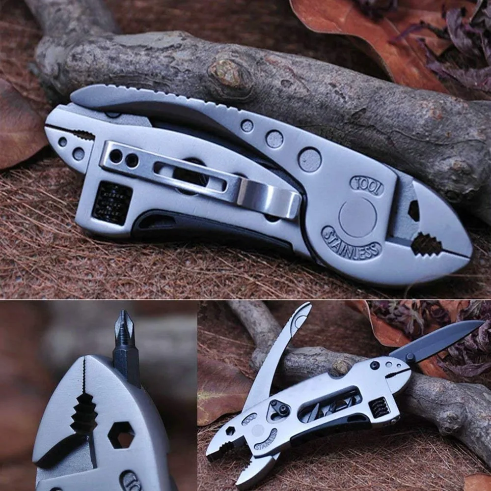 Outdoor Survive Camp Fold Multi Tool Knife Repair Adjust Screwdriver Wrench Jaw Plier multifunction spanner gear kit survival (3)
