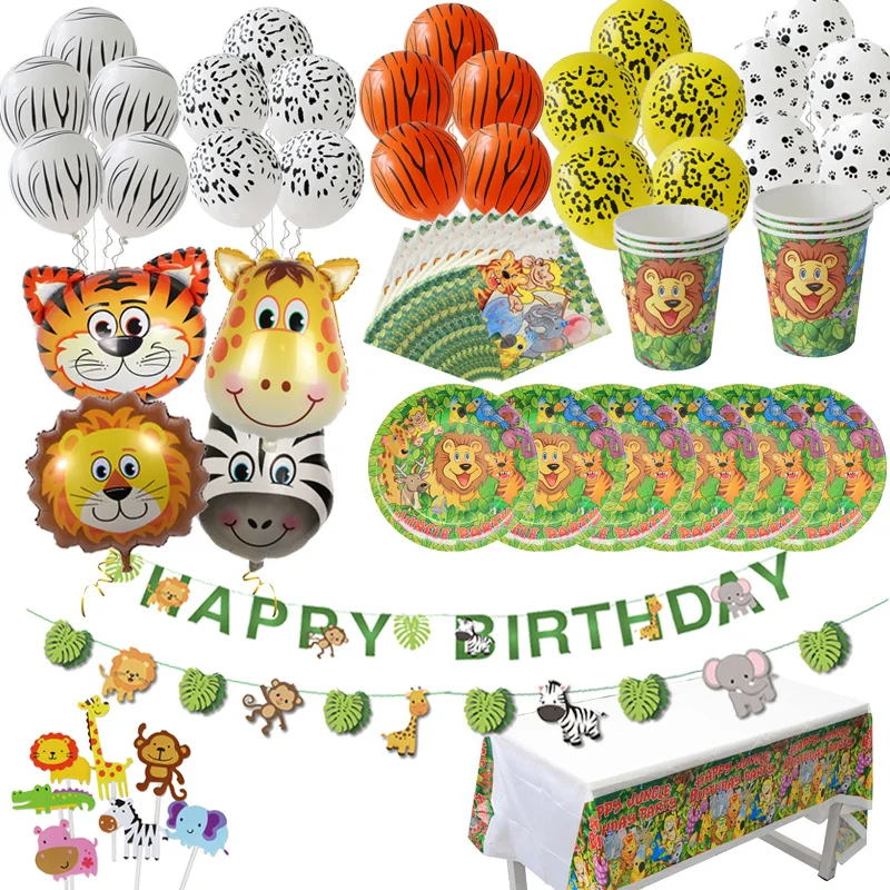 Jungle Party Supplies Birthday Party Decorations Kids Animal Safari Paper Plate Cup Balloons Baby Shower boy 1st Birthday Decor