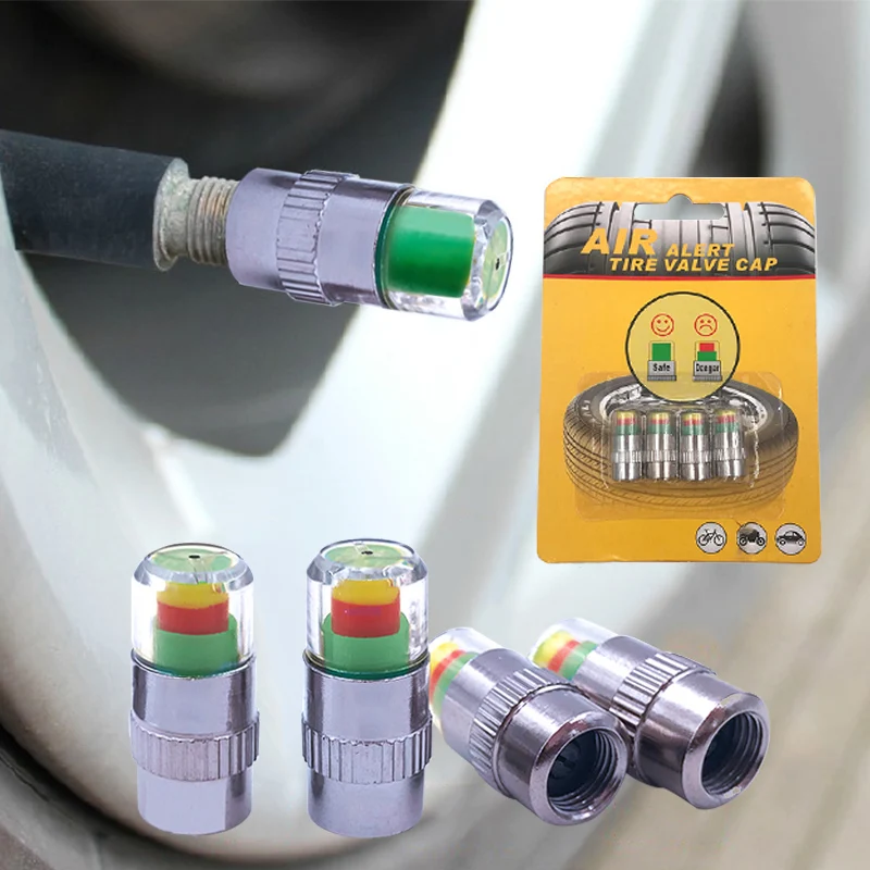 4pcs/Lot Tire Pressure Monitor Pressure Gauge Cap Sensor Indicator Alert Monitoring Tools Kit 2.4 Bar 30 PSI Tire Pressure Alarm
