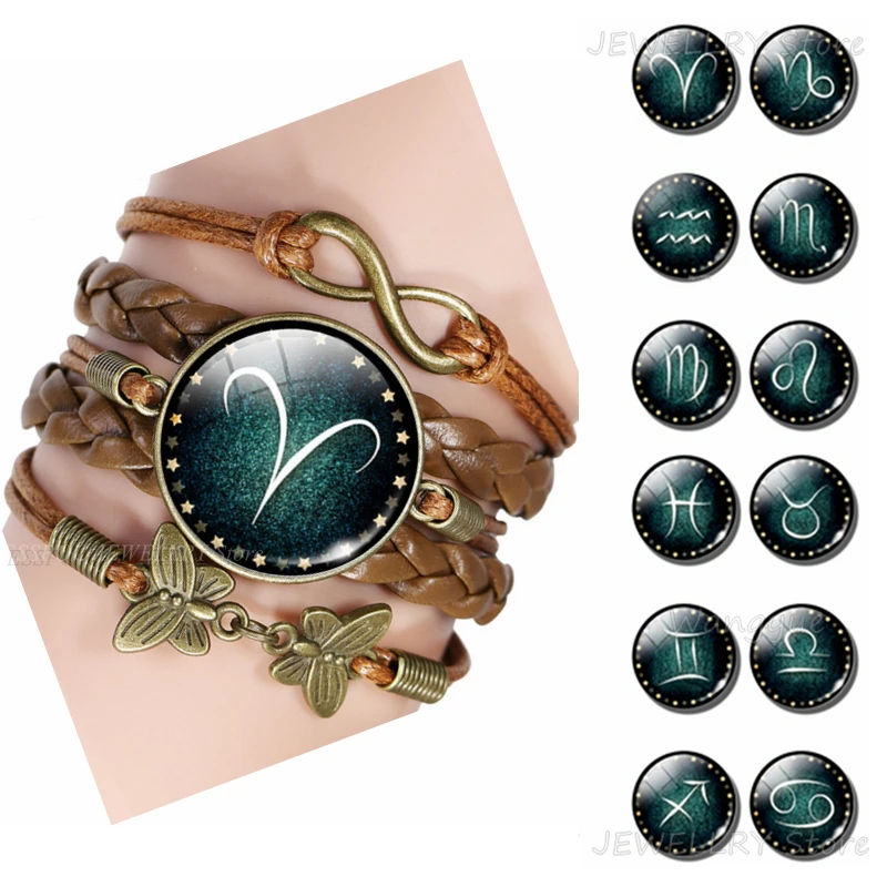 Fashion 12 Constellations Bracelet Divination Destiny Jewelry Zodiac Signs Leather Bracelets Birthday Gift Dropshipping