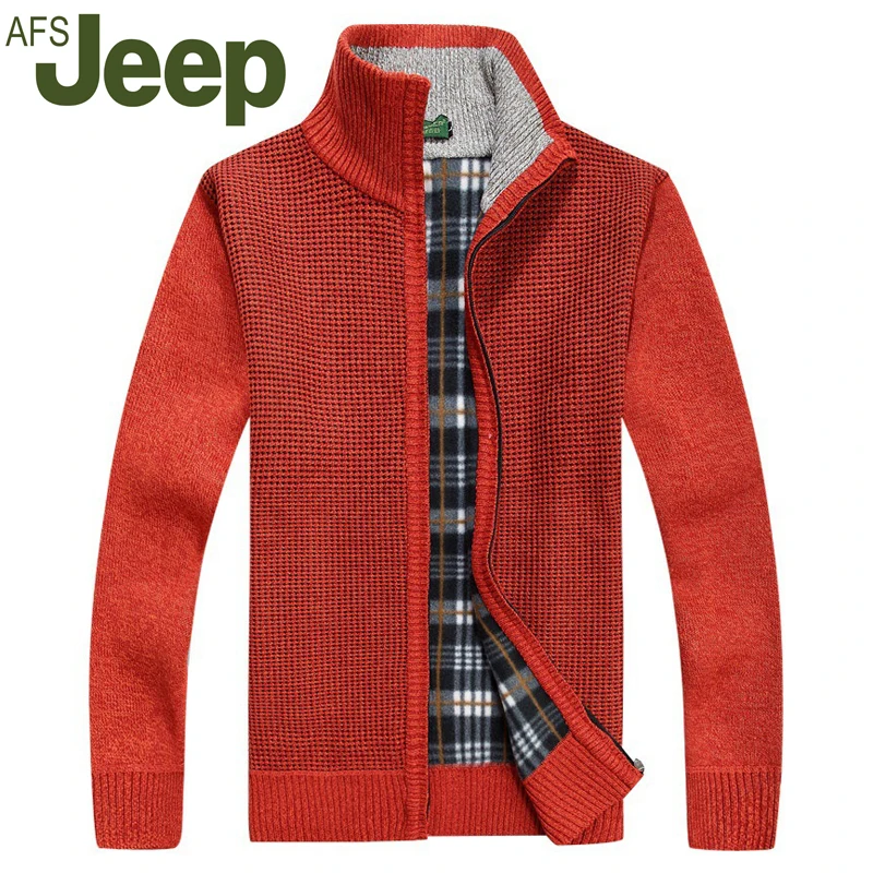 JEEP 2016 Warm thick velvet cardigan sweater men winter tops stand collar people wear loose fitting